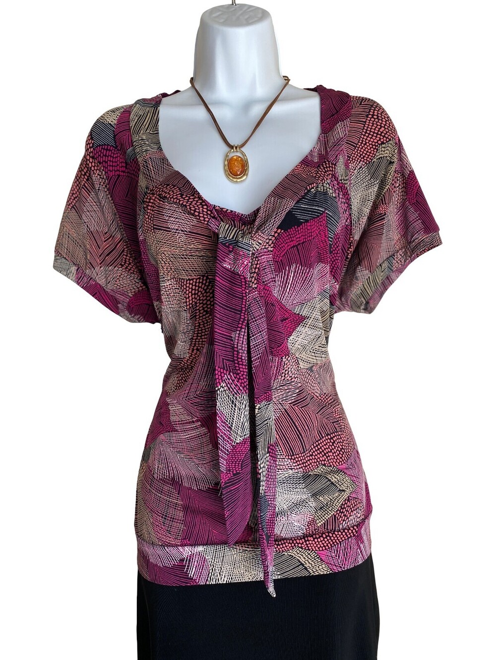 VTG Worthington Plus XL Boho Abstract Print Stretch Blouse Whimsigoth Fall Artsy